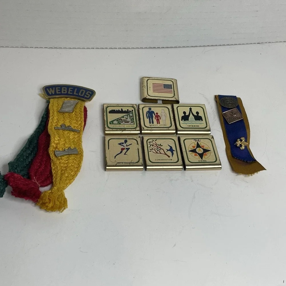 Boy Scout BSA belt loop slides, skill awards Lot 7 Webelos Ribbons Badges Pins